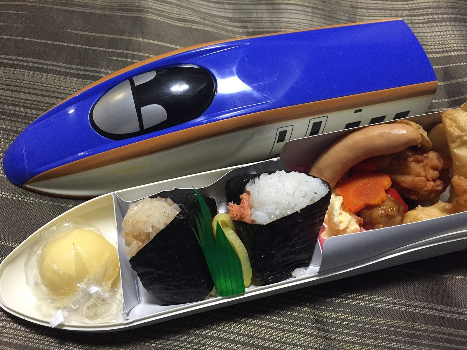 An ekiben in Shinkansen packaging